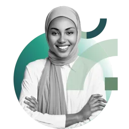 A smiling woman with folded arms