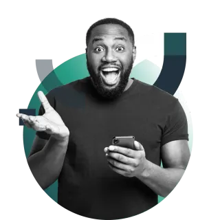 An excited African man with a phone